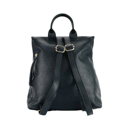 RB1021A | Women's Soft Genuine Leather Backpack Made in Italy with Adjustable Shoulder Straps. Zipper and Polished Gold Metal Accessories - Black Color - Dimensions: 30 x 34 x 10.5 cm
